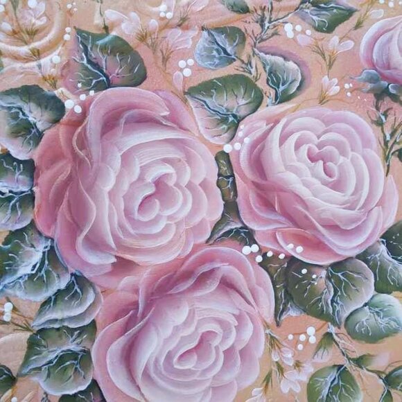 Set of 3 Incredibly Detailed Hand Painted Rococo Style Flowers on Embossed Metal - Picture 10 of 10